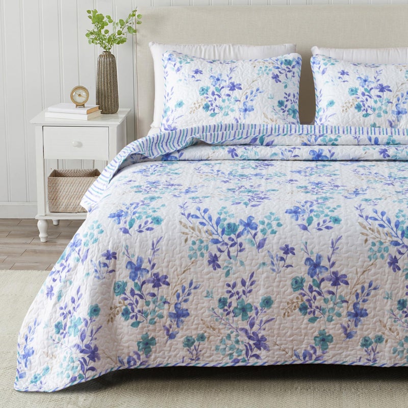 great bay HOME April Morning Collection 3 Piece Quilt Set with Shams. Reversible Floral Bedspread Coverlet. Machine Washable. (Full / Queen, Multi) - Image 1