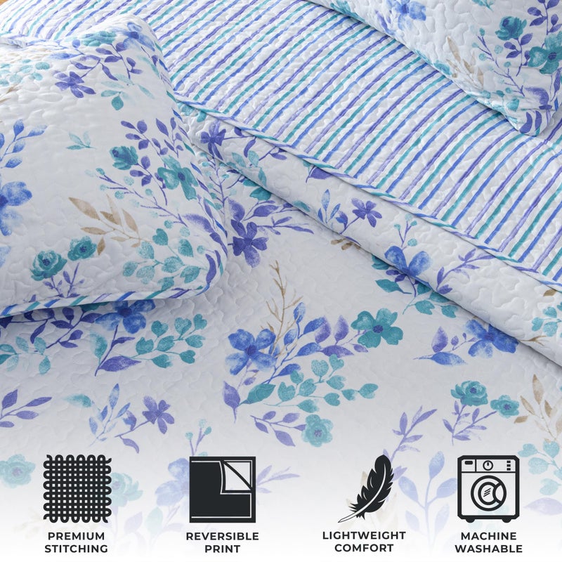 great bay HOME April Morning Collection 3 Piece Quilt Set with Shams. Reversible Floral Bedspread Coverlet. Machine Washable. (Full / Queen, Multi) - Image 4