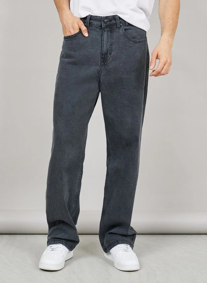 ستايلي Mid Rise Enzyme Wash Wide Leg Jeans