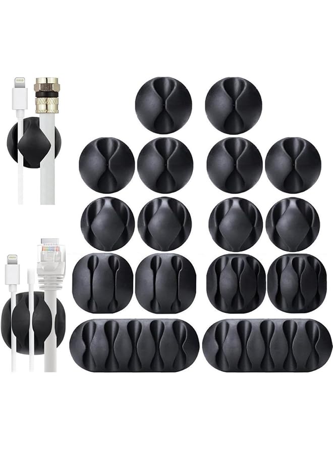 erorex Desk Cable Management Cord Organizer 16 Pack Black Self Adhesive Cord Holder Cable Clips For Desk Home Office Car Cubicle Nightstand Black A - Image 1
