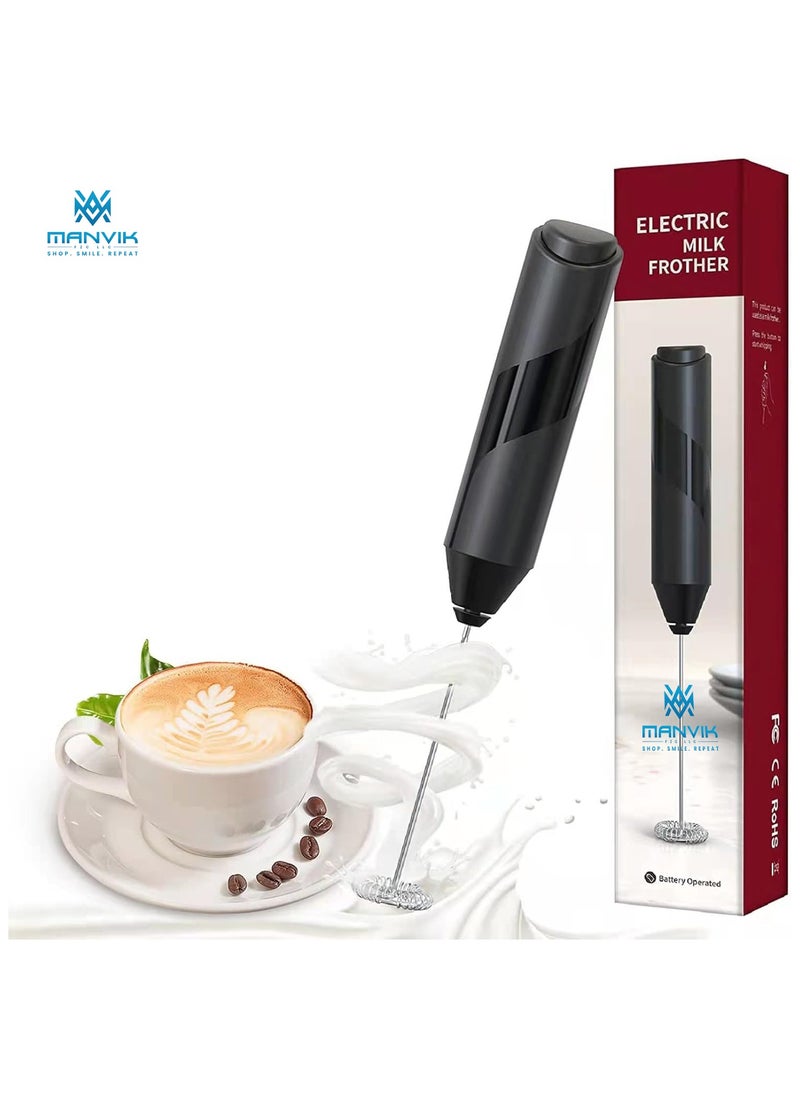 Manvik Milk Frother Handheld, Electric Frother, Coffee Frother Mini Whisk, Foam Maker, Drink Mixer for Coffee, Milk, Lattes, Cappuccino Cream Matcha (Black)  - Image 1