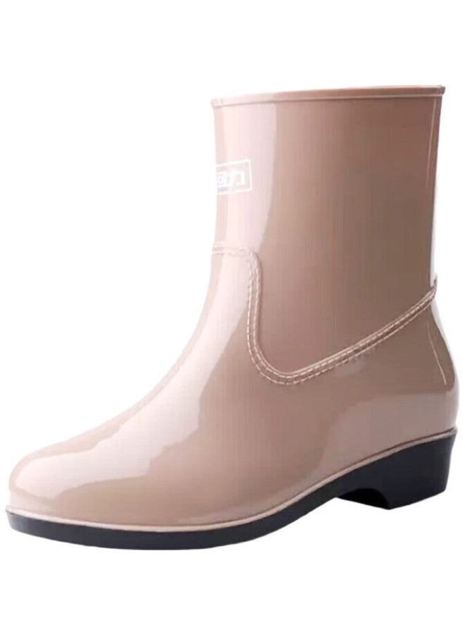 Pull Back Warrior Women'S Rain Boots, Stylish Outdoor Waterproof Non-Slip Wear-Resistant Rain Shoes, Model Hl523, Khaki, Size 39 - Image 2
