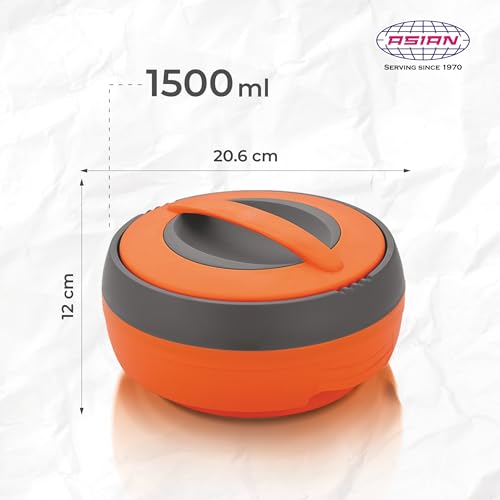 Asian Cosmos Inner Steel Casserole, 1500 ml, Orange|PU Insulated| BPA Free | Odour Proof| Food Grade | Easy to Carry | Easy to Store | Ideal for Chapatti | Roti | Serving Casserole - Image 3