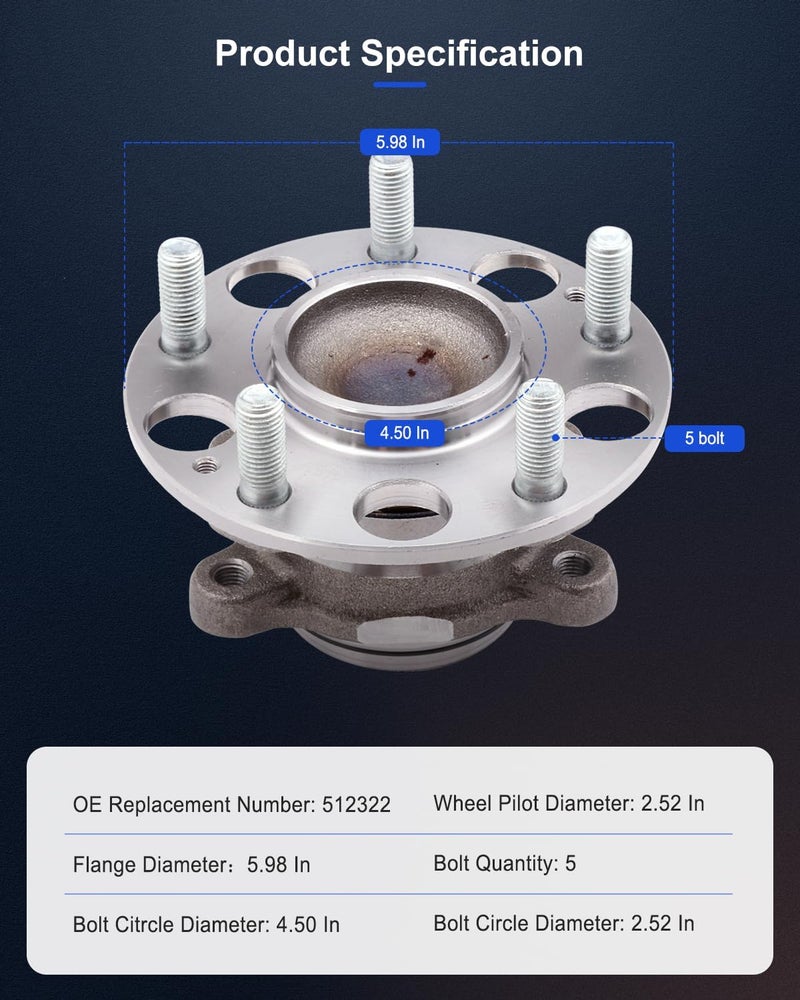 ECCPP Wheel Hub and Bearing Assembly Rear 512322 fit for Chrysler 200 2011-2014, for Chrysler Sebring 2007-2010, for Do 5 Lugs Wheel Bearing Hubs with ABS 2pcs - Image 4