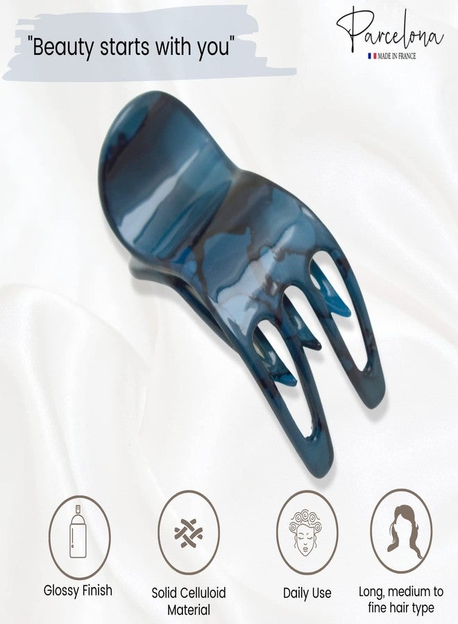 Parcelona French Simply Bear Paw Medium 3” Celluloid Acetate Non Slip Side Slide In Jaw Yoga for Fine Hair Fashion Durable Styling Women Hair Accessories, Made in France (Pickled Blue) - Image 3