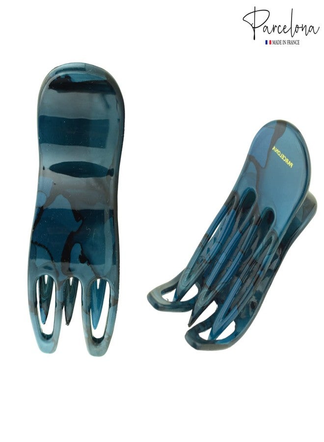 Parcelona French Simply Bear Paw Medium 3” Celluloid Acetate Non Slip Side Slide In Jaw Yoga for Fine Hair Fashion Durable Styling Women Hair Accessories, Made in France (Pickled Blue) - Image 5