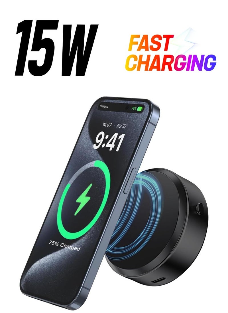 JAJEEK 15W Upgraded Magnetic Wireless Charger – Fast Charging for iPhone 12/13/14/15/16 Series, Ideal for Car, Mirror, Gym | Sleek & Compact Design, Black - Image 1