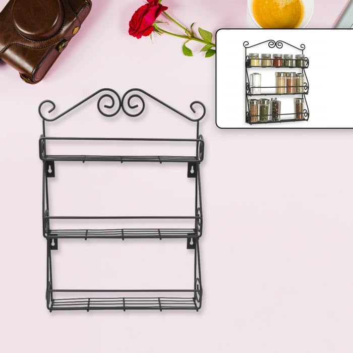 YAKAAWA YAKAAWA Big Wall Mounted Iron Wall Shelf with 3 Storage Racks for Kitchen Pantry Cabinet Counter top or Free Standing Rack Holder for Kitchen  - Image 2