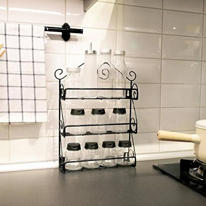 YAKAAWA YAKAAWA Big Wall Mounted Iron Wall Shelf with 3 Storage Racks for Kitchen Pantry Cabinet Counter top or Free Standing Rack Holder for Kitchen  - Image 3