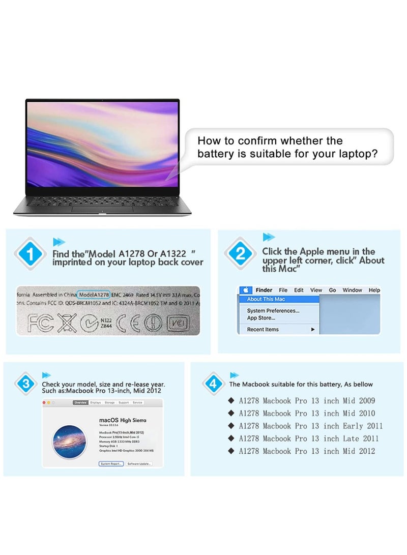 Max Power A1322 A1278 Battery Replacement Battery A1278 for MacBook Pro 13 inch [2009 2010 2011 2012 Version] - High-Performance and Longevity [10.95V 65.7Wh] - Image 4