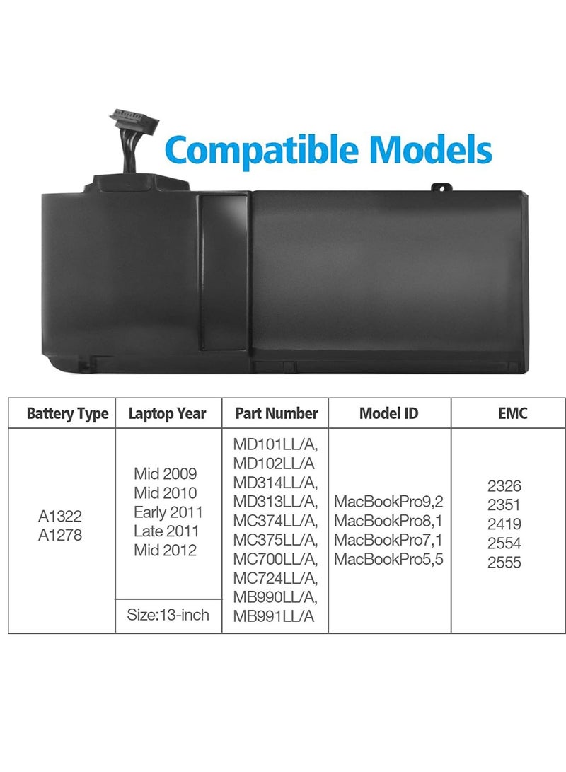 Max Power A1322 A1278 Battery Replacement Battery A1278 for MacBook Pro 13 inch [2009 2010 2011 2012 Version] - High-Performance and Longevity [10.95V 65.7Wh] - Image 2