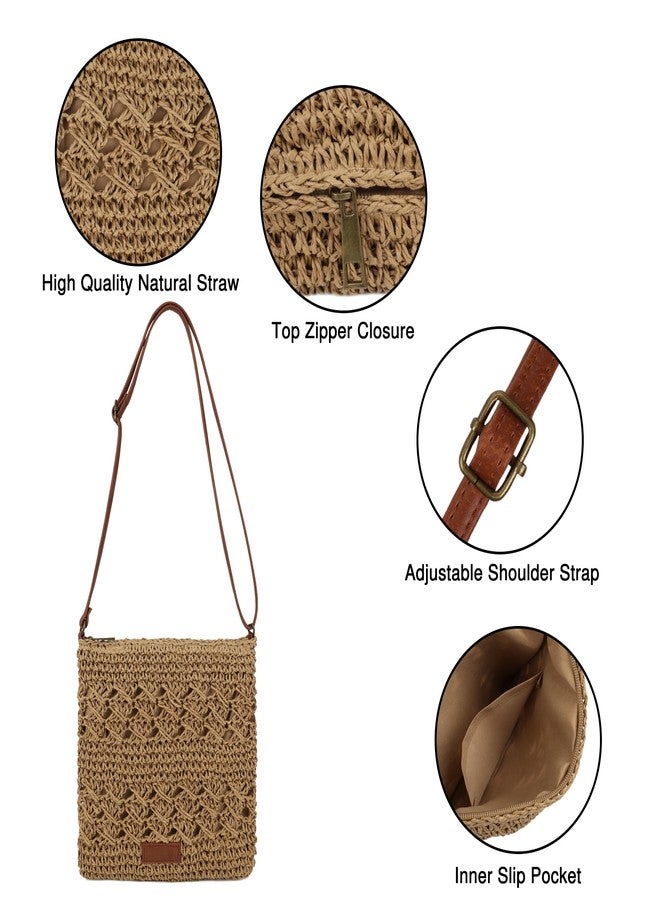 Youjaree Womens Crochet Mesh Straw Beach Bag Woven Crossbody Shoulder Bag Summer Beach Vacation Purse (Brown) - Image 3