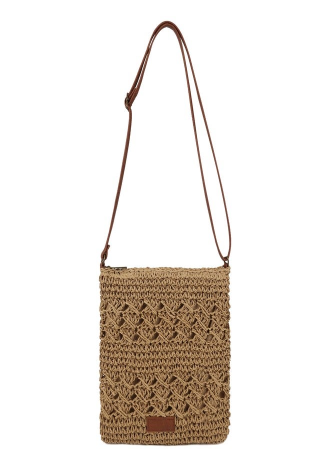 Youjaree Womens Crochet Mesh Straw Beach Bag Woven Crossbody Shoulder Bag Summer Beach Vacation Purse (Brown) - Image 1