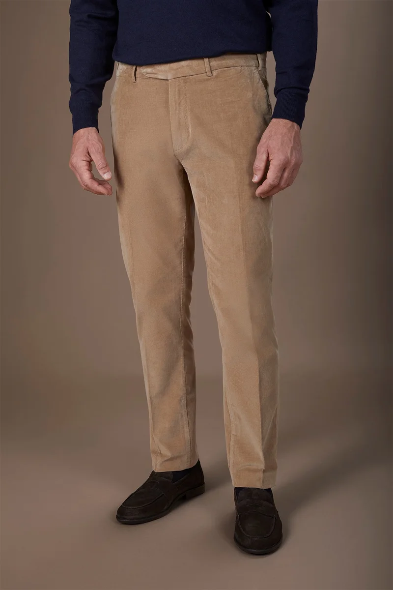 Men's classic trousers in 1000-line velvet regular fit - Beige