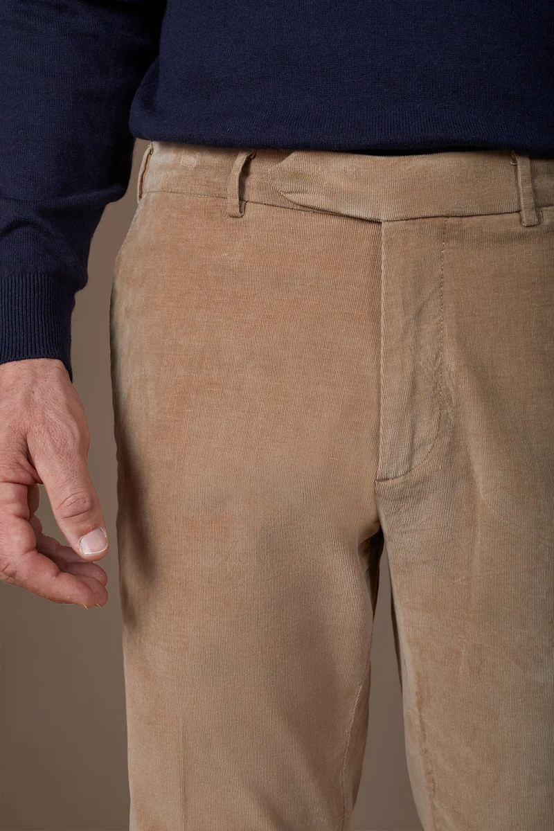 Doppelganger Beige Men's classic trousers in 1000-line velvet regular fit - Beige for Men | Best Price UAE