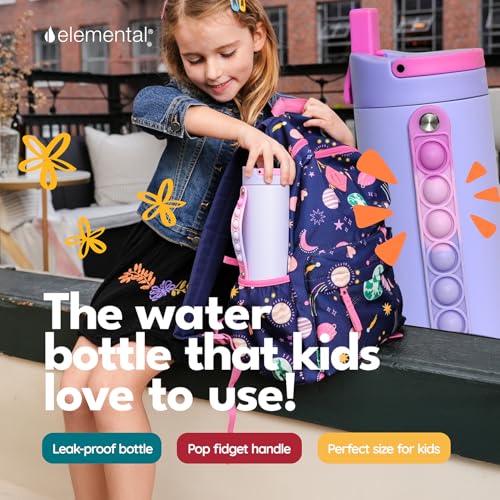 Elemental Iconic Kids Water Bottle for School - 100% Leak-Proof Insulated Water Bottles with Straw Lid & Pop-It Handle for Boys & Girls - Triple-Wall Insulated & BPA-Free, 14oz – Lilac Tie Dye - Image 4