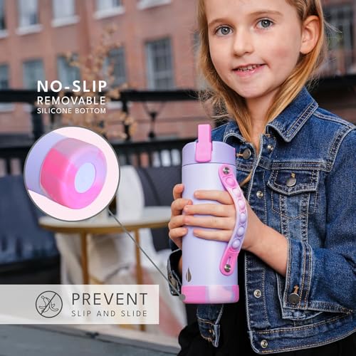 Elemental Iconic Kids Water Bottle for School - 100% Leak-Proof Insulated Water Bottles with Straw Lid & Pop-It Handle for Boys & Girls - Triple-Wall Insulated & BPA-Free, 14oz – Lilac Tie Dye - Image 3
