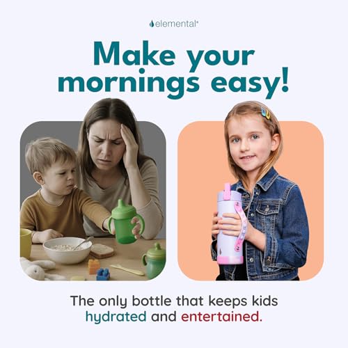 Elemental Iconic Kids Water Bottle for School - 100% Leak-Proof Insulated Water Bottles with Straw Lid & Pop-It Handle for Boys & Girls - Triple-Wall Insulated & BPA-Free, 14oz – Lilac Tie Dye - Image 5