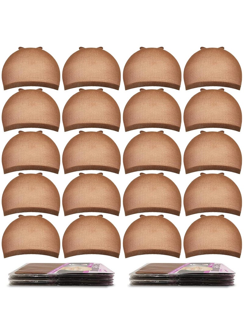 MORGLES MORGLES 20 Pcs Brown Stocking Caps for Wigs Stretchy Nylon Wig Caps for Women Men 
