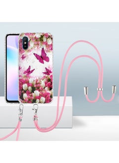HuHa Case Cover For Xiaomi Redmi 9A / 9i Indian 2.0mm Airbag Shockproof TPU Phone Case with Lanyard Dancing Butterflies 