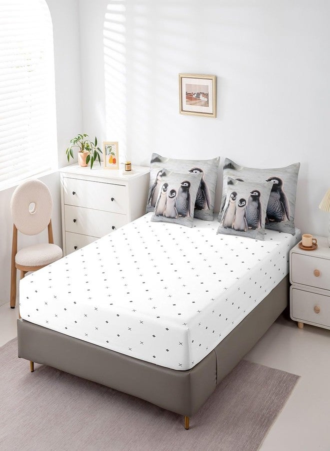 Homewish Penguin Family Kids Comforter Set 7 Piece Twin Size,Cute Kawaii Fluffy Penguin Print Reversible Quilt Set,Antarctic Snow Style Wild Animal Bedding Set with Comforter,Sheet,Pillowcase - Image 5