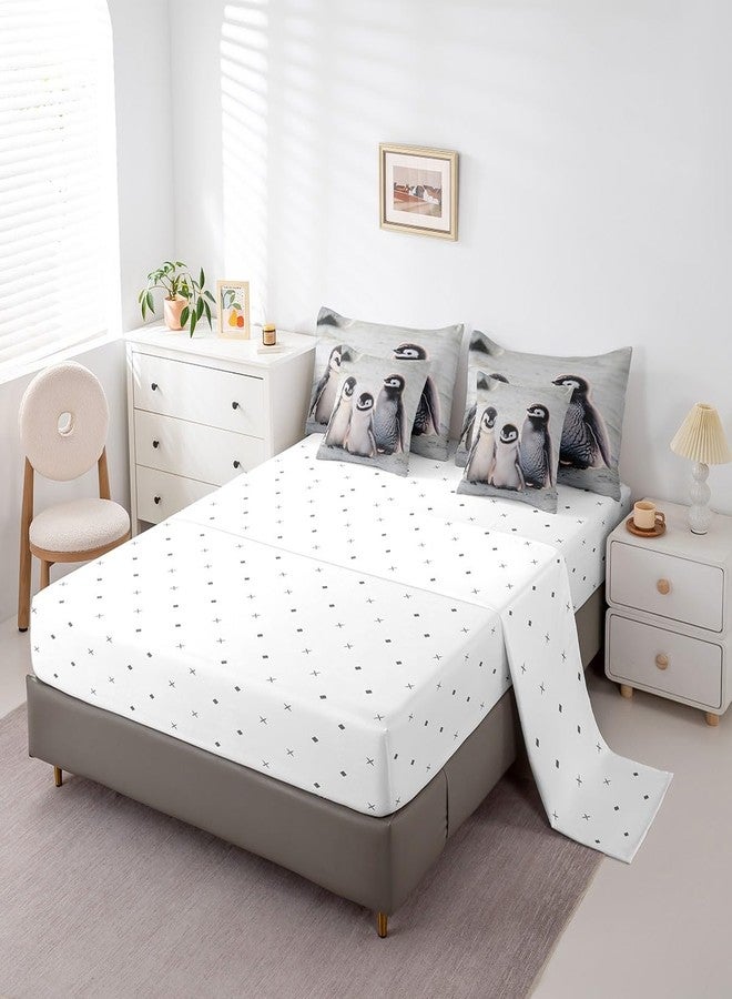 Homewish Penguin Family Kids Comforter Set 7 Piece Twin Size,Cute Kawaii Fluffy Penguin Print Reversible Quilt Set,Antarctic Snow Style Wild Animal Bedding Set with Comforter,Sheet,Pillowcase - Image 4