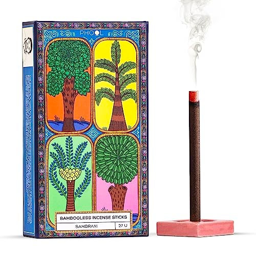 PHOOL LUXURY INCENSE عود فخامة PHOOL أعواد بخور بدون Bambooless | أعواد لُبان سامبراني للدعاء، الهفان والأرتي | عود طبيعي خالي من المواد الكيميائية ودخان | عطر يدوم طويلاً | حامل بخور مجاني | - Image 1