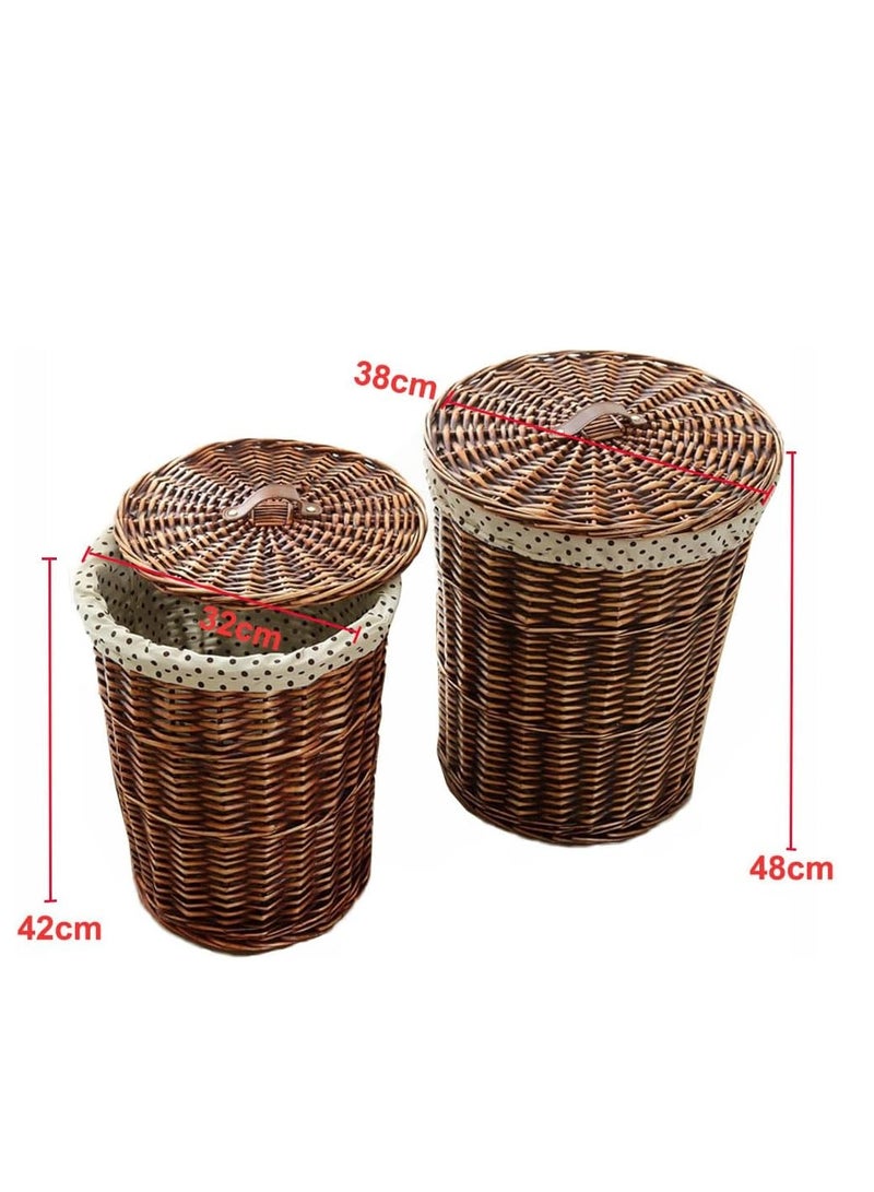 Raxoom 2-Size Laundry Basket, Rattan Laundry Basket with Lid, Dirty Clothes Hampers, Basket Organizers Hand-Made Households Storage Basket with Fabric Bag for Bedroom Living Room - Image 2