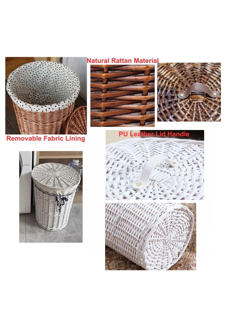 Raxoom 2-Size Laundry Basket, Rattan Laundry Basket with Lid, Dirty Clothes Hampers, Basket Organizers Hand-Made Households Storage Basket with Fabric Bag for Bedroom Living Room - Image 3