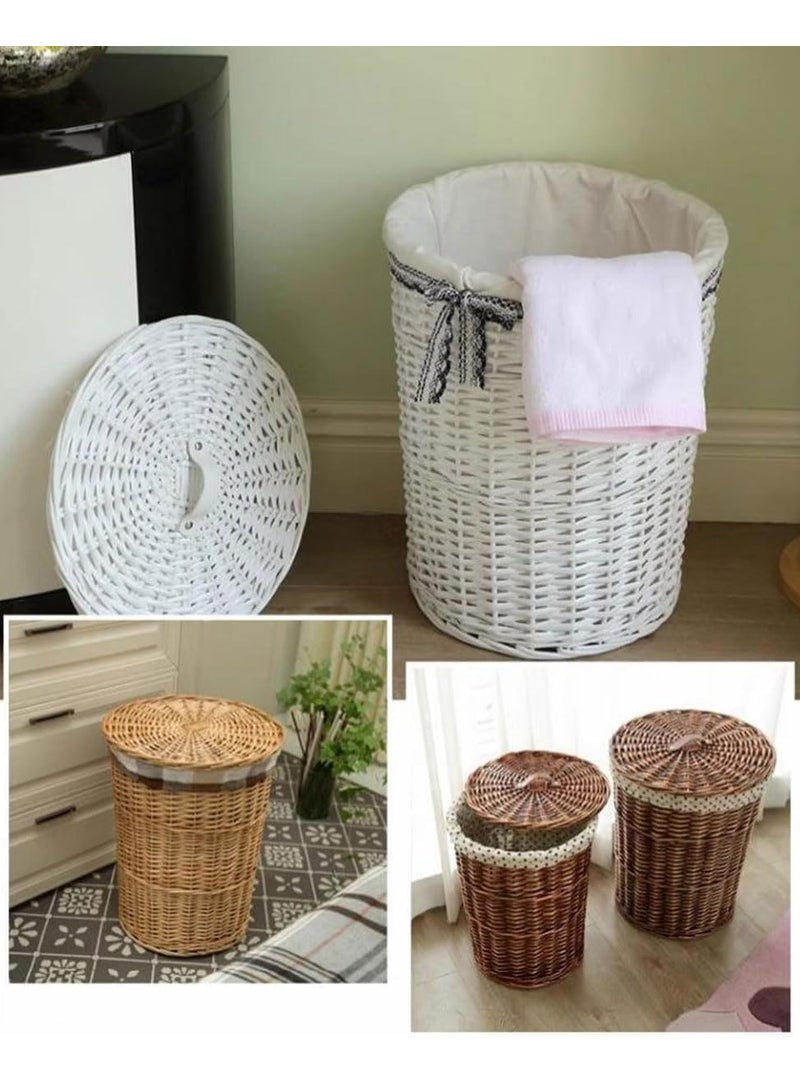 Raxoom 2-Size Laundry Basket, Rattan Laundry Basket with Lid, Dirty Clothes Hampers, Basket Organizers Hand-Made Households Storage Basket with Fabric Bag for Bedroom Living Room - Image 4
