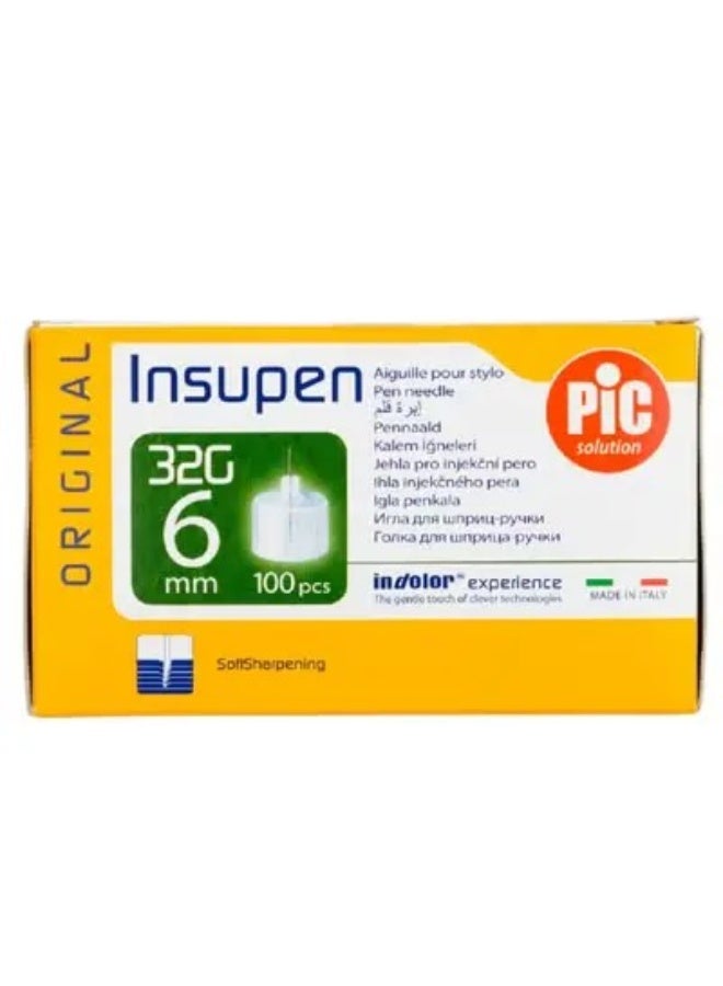 بيك سولوشن إبر أقلام الأنسولين Insupen 32G 6mm – 100 قطعة - Image 1