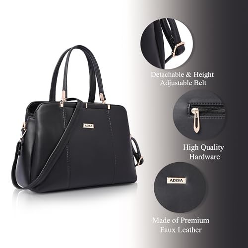 ADISA two tone handbag 3 compartments shoulder bag for women and girls with sling belt (AD4084-BLA) - Image 3