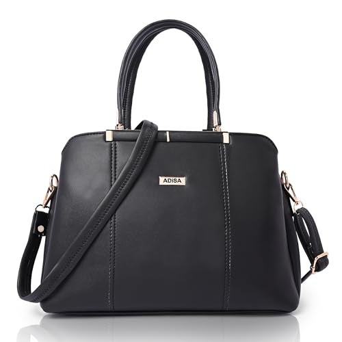 ADISA two tone handbag 3 compartments shoulder bag for women and girls with sling belt (AD4084-BLA) - Image 1