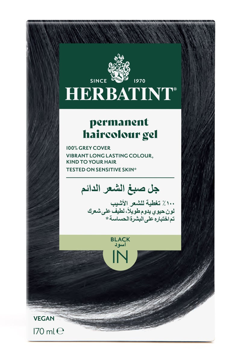 Herbatint Permanent Hair Color Gel 1N Black (4.56 Fl Oz Kit) – Rich Permanent Hair Color for 100% Gray Coverage, with Herbal Extracts, Ammonia-Free, Vegan - Image 1