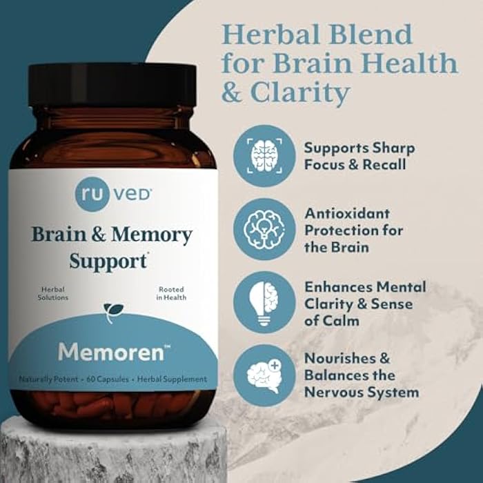R-U VED Memoren - Bacopa Supplements, Organic Bacopa Monnieri, Gotu Kola, Gingko, & Ashwagandha for Memory & Focus, Cognitive Support Pill for Adults - 60 Servings - Image 2