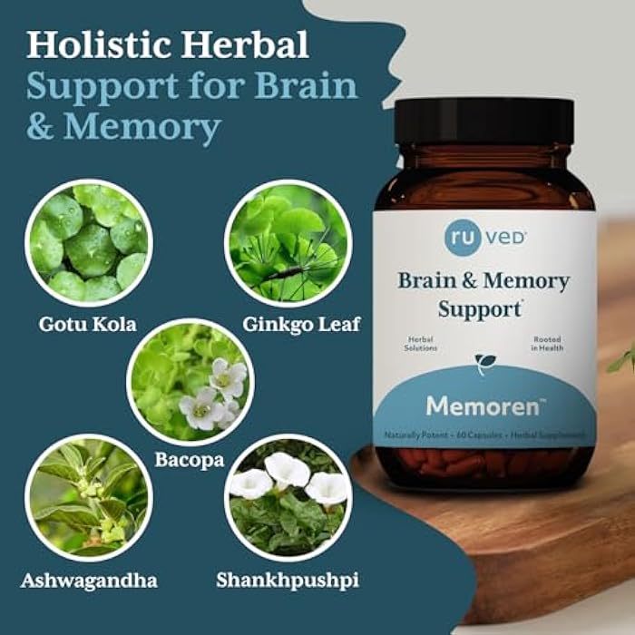 R-U VED Memoren - Bacopa Supplements, Organic Bacopa Monnieri, Gotu Kola, Gingko, & Ashwagandha for Memory & Focus, Cognitive Support Pill for Adults - 60 Servings - Image 4