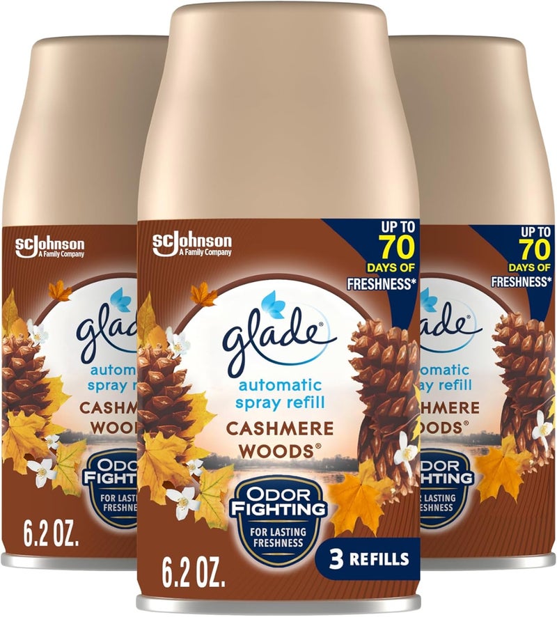 Glade Automatic Spray Refill, Air Freshener for Home and Bathroom, Cashmere Woods, 6.2 Oz, 3 Count - Image 1
