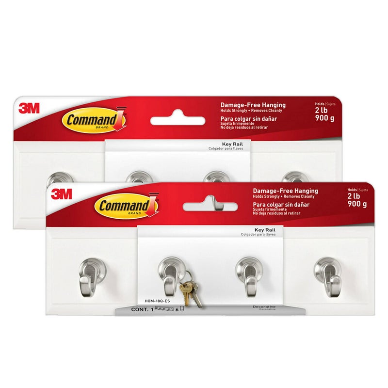 3M Command Key Rails, Total 2 Key Racks with 12 Command Strips, 2 Pack of 1 Rail, 4 Key Hooks on One Rail, Organize Damage-Free - Image 1
