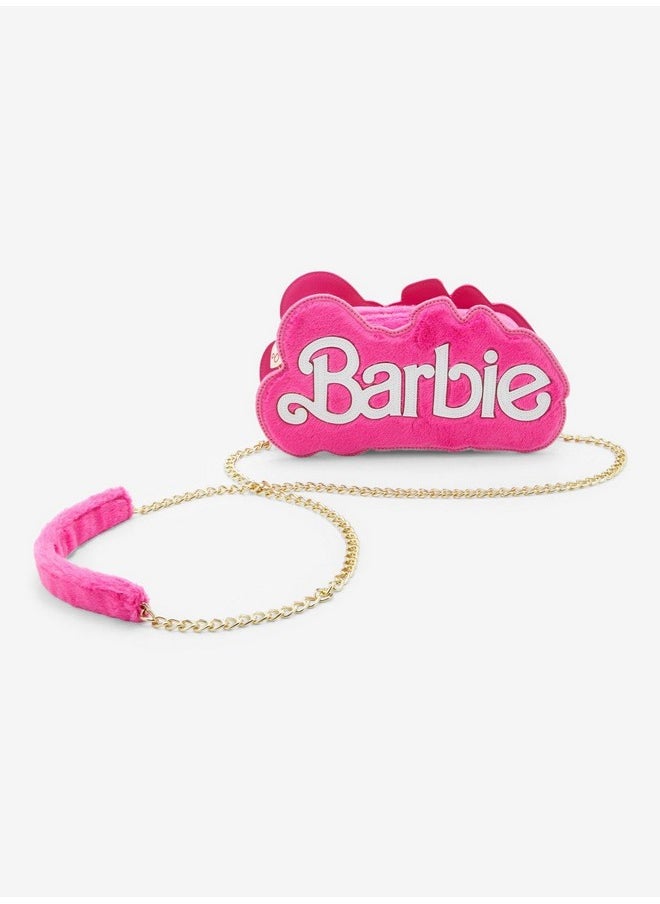Hot Topic - Barbie Logo Fuzzy Mini Crossbody Bag Pink - Image 1