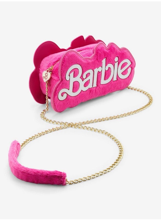 Hot Topic - Barbie Logo Fuzzy Mini Crossbody Bag Pink - Image 1