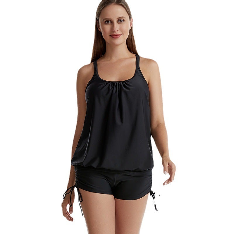 New Tankini Conservative Printed Large Size Flat Angle Split Swimsuit Belly Cover Slim Tankini Swimsuit - Image 5