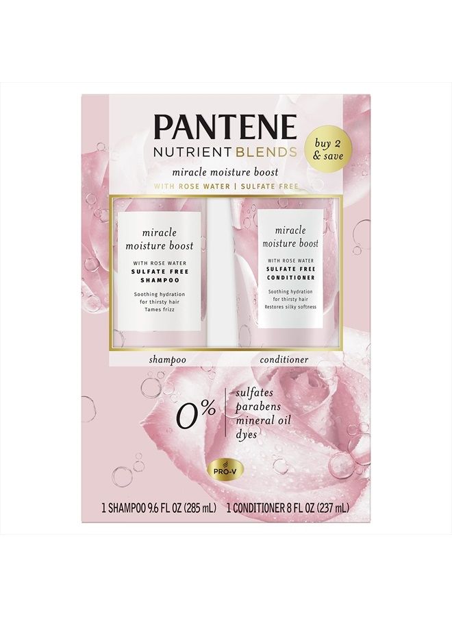 Pantene Nutrient Blends Miracle Moisture Boost Rose Water Shampoo & Conditioner Dual Pack for Dry Hair, Sulfate Free  - Image 1