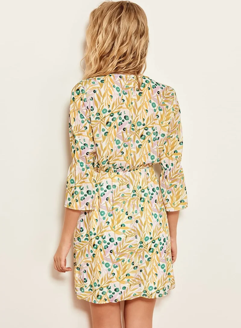 trendyol Ruched Detail Tropical Print Dress