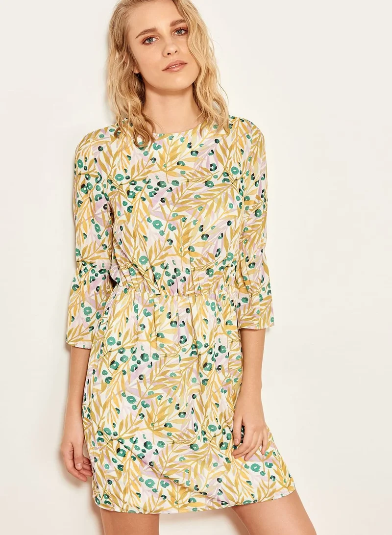 trendyol Ruched Detail Tropical Print Dress