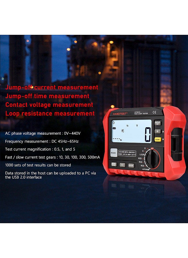 HABOTEST HT5910 4.7-inch LCD Digital Resistance Meter Leakage Switch Tester RCD/Loop Tester 1000 Data Storage Megohmmeter Voltmeter with Backlight