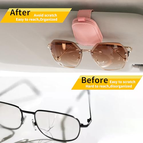 Yuoyar Sunglass Holder for Car, Magnetic Leather Sunglasses Holder and Ticket Card Clip, Car Visor Accessories, 2 Packs (Pink) - Image 3