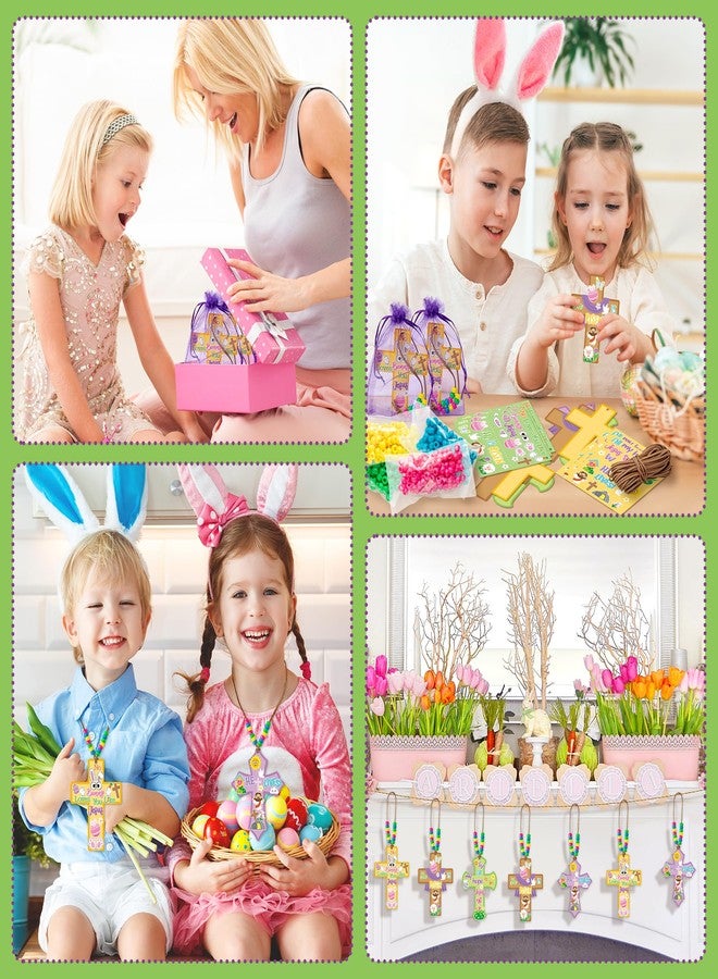 BeYumi Easter Cross Necklace Craft - 28Pcs Easter Religious Cross Necklace Craft Kit for Kids DIY He is Risen Sticker and Beads Christian Decor Sunday School Classroom Party Activities - Image 4