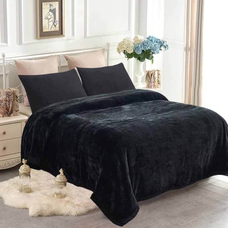 JYK Fleece Plush Blanket 3.5 LB, 1 Ply, Korean Mink Blanket Queen 79" x 91" - Super Soft and Warm, Lightweight and Cozy Fuzzy Solid Color Fleece Blanket for Bed, Black - Image 1