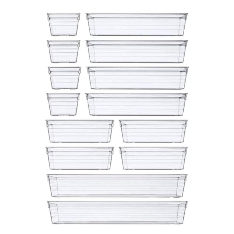 DCA 14 PCS Clear Plastic Drawer Organizer Tray for Makeup, Kitchen Utensils, Jewelries and Gadgets - Image 1