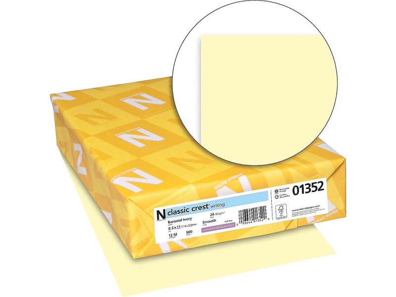 Neenah Paper 01352 CLASSIC CREST Writing Paper, 24lb, 8 1/2 x 11, Baronial Ivory, 500 Sheets - Image 3